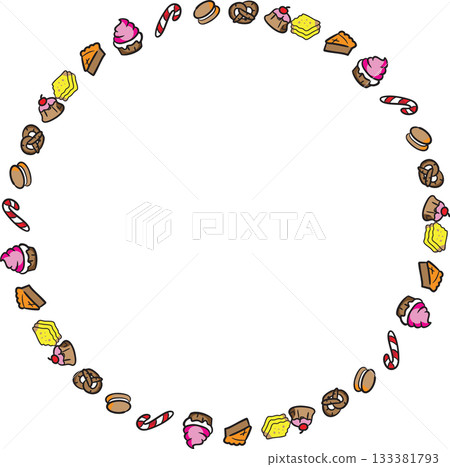 Boarder line Cute Hand Drawn Dessert and Candy Icon 133381793