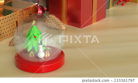 Christmas Snow Globe with Snowman and Tree 3d render Christmas Snow Globe with Snowman and Tree 3d render 133381797