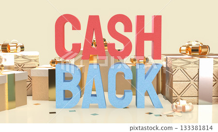 Cash Back Text with Luxury Gift Boxes on Beige Background 3d render. Cash Back Text with Luxury Gift Boxes on Beige Background 3d render. 133381814
