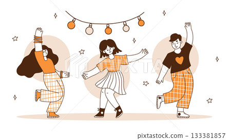 Happy People Women Dancing at Festive Party celebration. Cute Girls, Female Character in Dance. Isolated hand drawing Doodle. Vector Illustration. Not AI Happy People Women Dancing at Festive Party celebration. Cute Girls, Female Character in Dance. Isolated hand drawing Doodle. Vector Illustration. Not AI 133381857