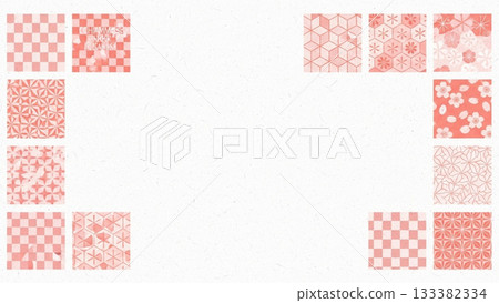A gorgeous Japanese-style frame background bordered with pink Japanese pattern patchwork. ■ Tag 133382334