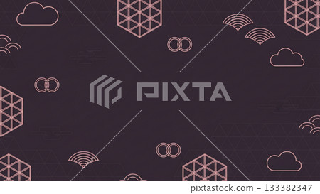 Modern Japanese pattern background design with neon pink geometric patterns on a black background Modern Japanese pattern background design with neon pink geometric patterns on a black background 133382347