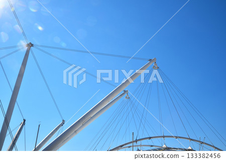 Genoa Bigo architecture featuring modern cables and blue sky 133382456