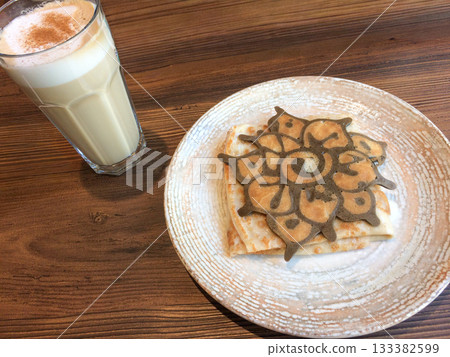 Decorative Pancake Breakfast with Latte 133382599