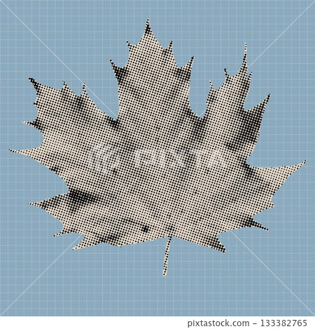 Vintage halftone maple leaf illustration created with black dots on a textured background. Retro botanical vector design element suitable for posters, prints, stickers, and modern graphic artwork. Vintage halftone maple leaf illustration created with black dots on a textured background. Retro botanical vector design element suitable for posters, prints, stickers, and modern graphic artwork. 133382765