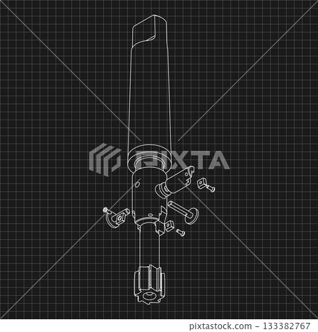 Mechanical engineering drawings. Tap tools, borer. Technical Design. Cover. Blueprint. Step Cutting Tool with Countersinking Function. Technical 3D Vector Illustration Mechanical engineering drawings. Tap tools, borer. Technical Design. Cover. Blueprint. Step Cutting Tool with Countersinking Function. Technical 3D Vector Illustration 133382767