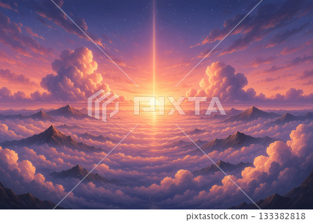 壯麗的日出緩緩從雲海昇起（動漫風格背景） 133382818