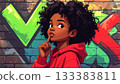 Illustration of a thinking black woman with curly hair 133383811