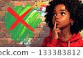 Illustration of a girl with curly hair thinking 133383812