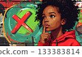 Illustration of a worried black girl with curly hair 133383814
