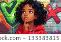 Illustration of a curly-haired black girl making a decision 133383815