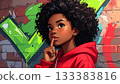Illustration of a Black girl with curly hair thinking 133383816