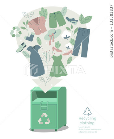 Eco recycled textile clothing sustainable. donating used apparel to donation box, Recycle and environmental care concept on fashion. Vector design illustration. 133383837