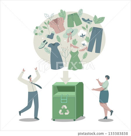 Eco recycled textile clothing sustainable. donating used apparel to donation box, Recycle and environmental care concept on fashion. Vector design illustration. Eco recycled textile clothing sustainable. donating used apparel to donation box, Recycle and environmental care concept on fashion. Vector design illustration. 133383838