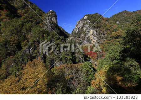 Shosenkyo Gorge dyed in autumn leaves 133383928