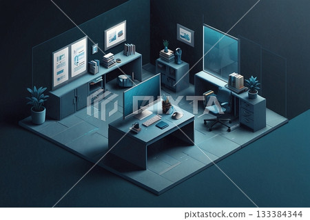 Office with computer monitors 133384344