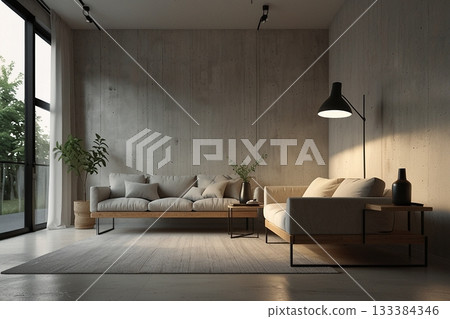 Living room white room 133384346