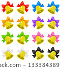 Golden bells decorated with vibrant ribbons. 8 color sets (left and right pairs) 133384389