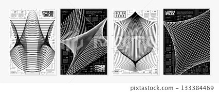 Black and white structure technology line abstract cover set 133384469