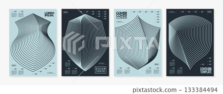 Blue geometric wireframe line shield cover background set Blue geometric wireframe line shield cover background set 133384494