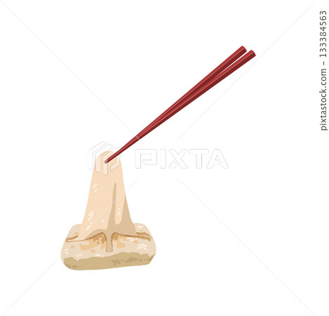 Illustration of a stretched mochi rice cake picked up with chopsticks Illustration of a stretched mochi rice cake picked up with chopsticks 133384563