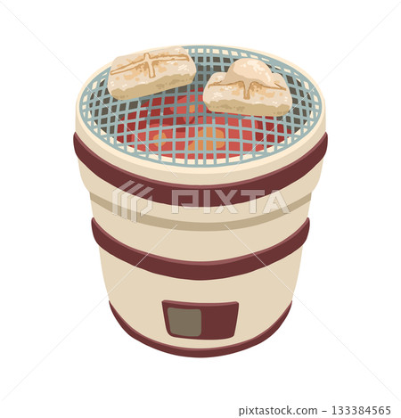 Illustration of rice cakes being grilled on a charcoal grill 133384565