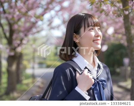 Cherry blossoms and high school girls Generative AI 133384621