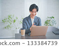 A man in office casual clothes having a meeting while drinking coffee 133384739