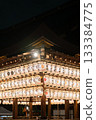 Illuminated Japanese paper lanterns at a temple in Kyoto, Japan 133384775