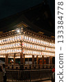 Illuminated Japanese paper lanterns at a temple in Kyoto, Japan 133384778