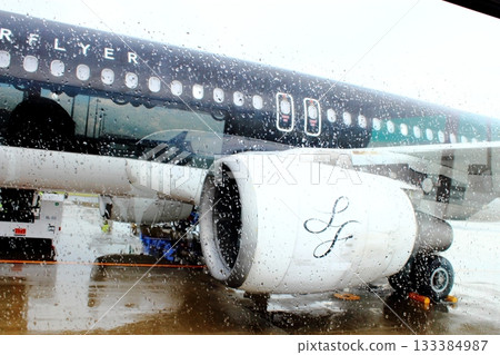 北九州機場的星空飛行號（透過雨中的窗戶拍攝）[引擎] 133384987