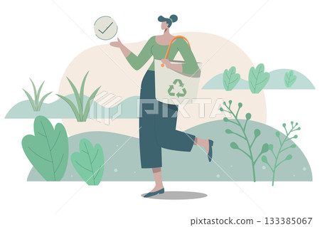 Eco bags, reusable fabric textile handbag, Environmentally sustainable friendly packaging for shopping. Vector design illustration. Eco bags, reusable fabric textile handbag, Environmentally sustainable friendly packaging for shopping. Vector design illustration. 133385067