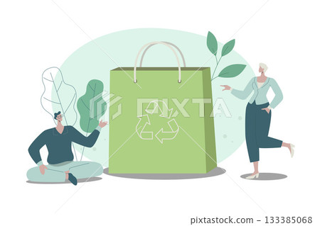 Eco bags, Environmental friendly packaging for shopping. Recyclable Biodegradable Sustainable Packaging. Vector design illustration. Eco bags, Environmental friendly packaging for shopping. Recyclable Biodegradable Sustainable Packaging. Vector design illustration. 133385068