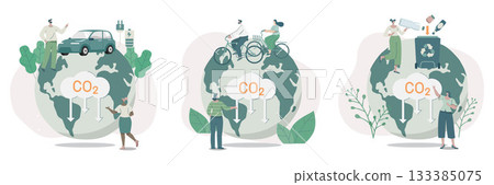 Set of climate change problem concepts. People care about the ecology and the environment. Using clean energy to reduce CO2 emissions. Sustainable Environmental Management. Vector design illustration. Set of climate change problem concepts. People care about the ecology and the environment. Using clean energy to reduce CO2 emissions. Sustainable Environmental Management. Vector design illustration. 133385075