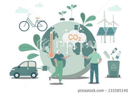 Developing sustainable CO2 concepts, using clean energy, sustainable environmental management. Climate change problem concept. Vector design illustration. 133385140