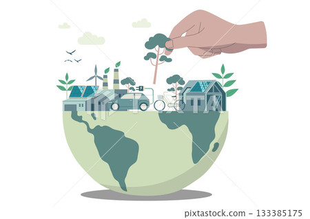 Eco friendly sustainable, Hands that help make the world a better place, climate change problem concepts. Vector design illustration. Eco friendly sustainable, Hands that help make the world a better place, climate change problem concepts. Vector design illustration. 133385175