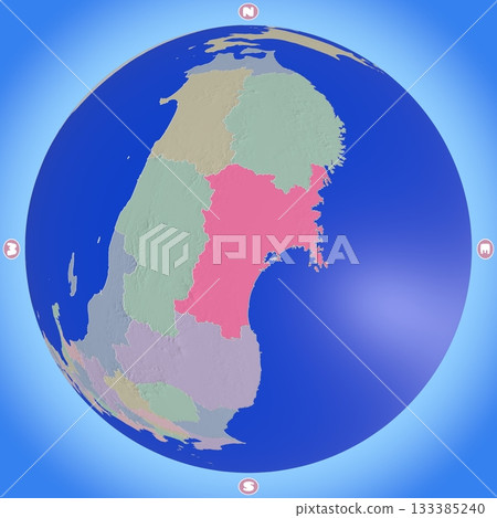 一張宮城縣的行星式地圖，每個縣都用不同的顏色標示。 133385240