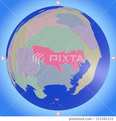 Planet-style map of Tokyo with prefectures color-coded 133385252
