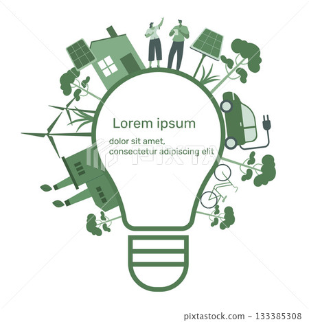 Eco friendly sustainable, Light bulb with green eco energy and climate change problem concepts. Vector design illustration. Eco friendly sustainable, Light bulb with green eco energy and climate change problem concepts. Vector design illustration. 133385308