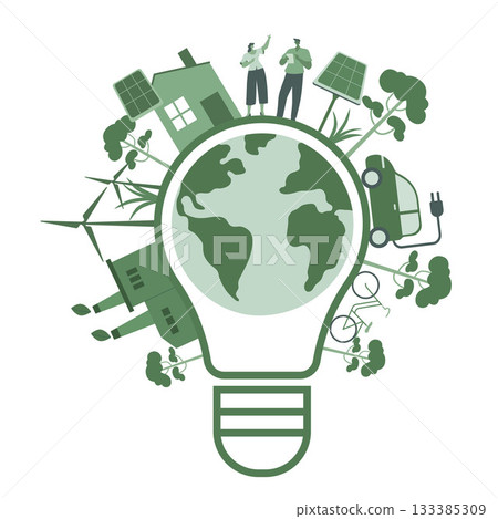 Eco friendly sustainable, Light bulb and globe with green eco energy and climate change problem concepts. Vector design illustration. Eco friendly sustainable, Light bulb and globe with green eco energy and climate change problem concepts. Vector design illustration. 133385309