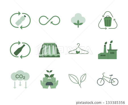 Set of green ecology flat icons, Alternative green energy resources, Usable for branding and nature logo, ecology nature element concepts. Vector design illustration. 133385356