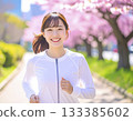 AI-generated image of a young Japanese woman jogging 133385602