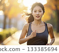 AI-generated image of a young Japanese woman jogging 133385694
