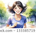 AI-generated image of a young Japanese woman jogging 133385719
