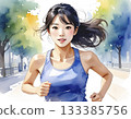 AI-generated image of a young Japanese woman jogging 133385756
