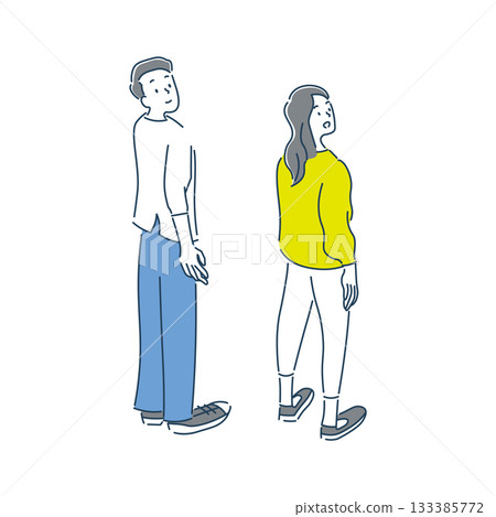 Illustration material of a woman and a man looking up with a smile 133385772