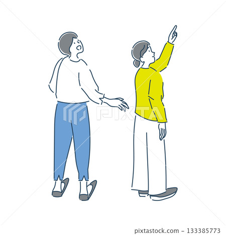 Illustration material of two women smiling and looking up 133385773