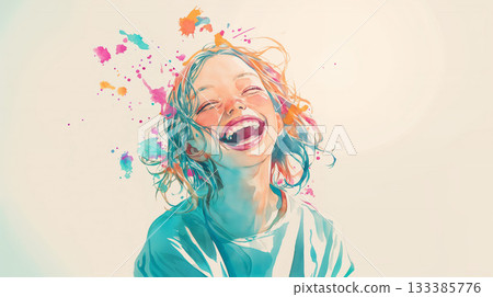 Watercolor illustration of a laughing woman 133385776