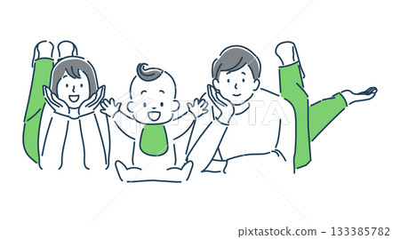 一幅簡單的插圖，描繪了一個笑容燦爛的家庭。 133385782