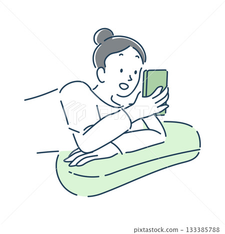 A simple illustration of a woman using a smartphone before going to bed 133385788
